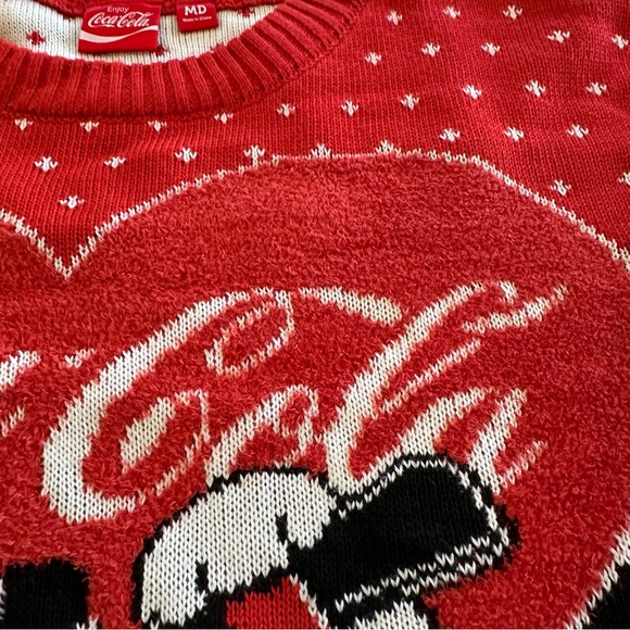 Vintage Coca Cola Polar Bear Crewneck Sweater Fuzzy Heart Knit Pullover Sweater - Picture 6 of 9
